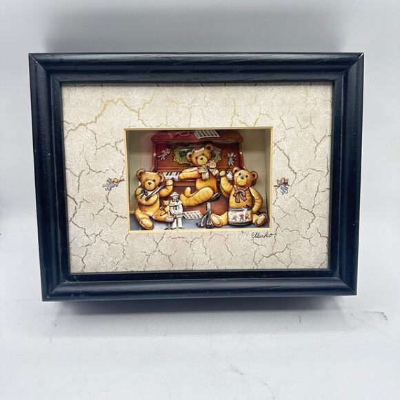 Framed teddy bear Tatebanko handcrafted framed art by ETSUKO (USHIDA) LAWLER - Picture 2 of 10